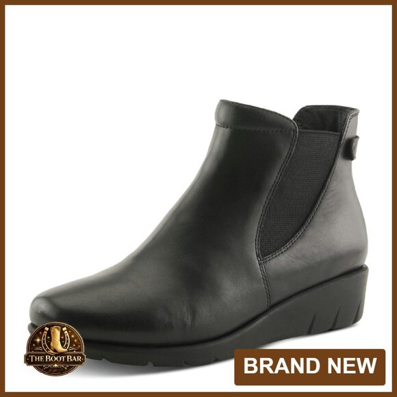 Premium Leather Wedge Booties with Elastic Panel & Zipper